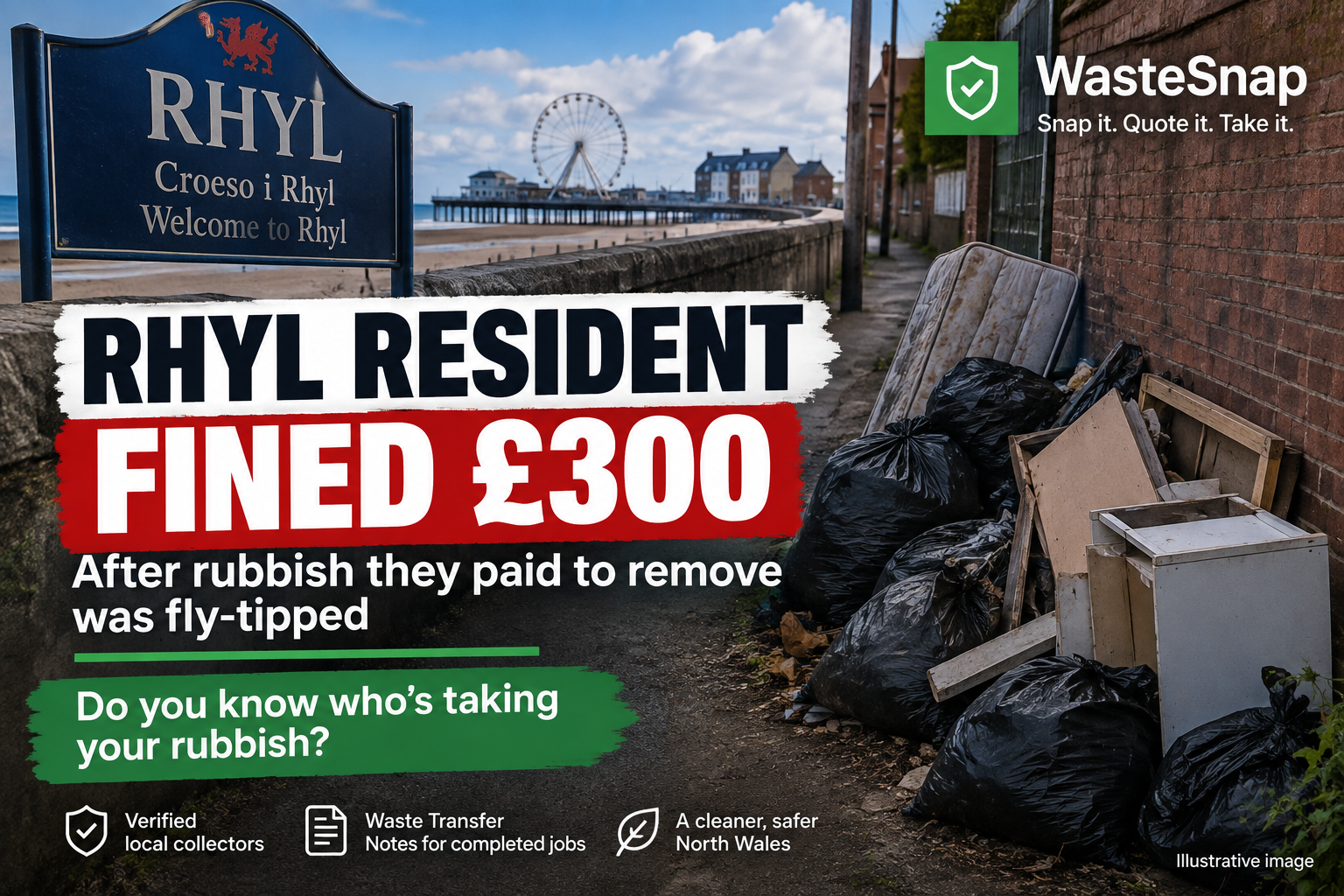 A responsible waste collection scene in a North Wales residential alleyway